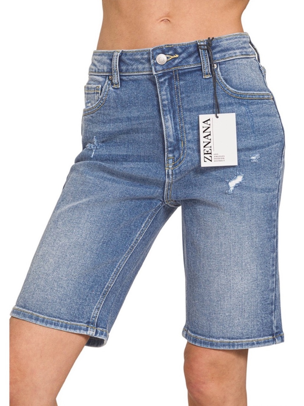 Blue Distressed Denim Bermuda Shorts